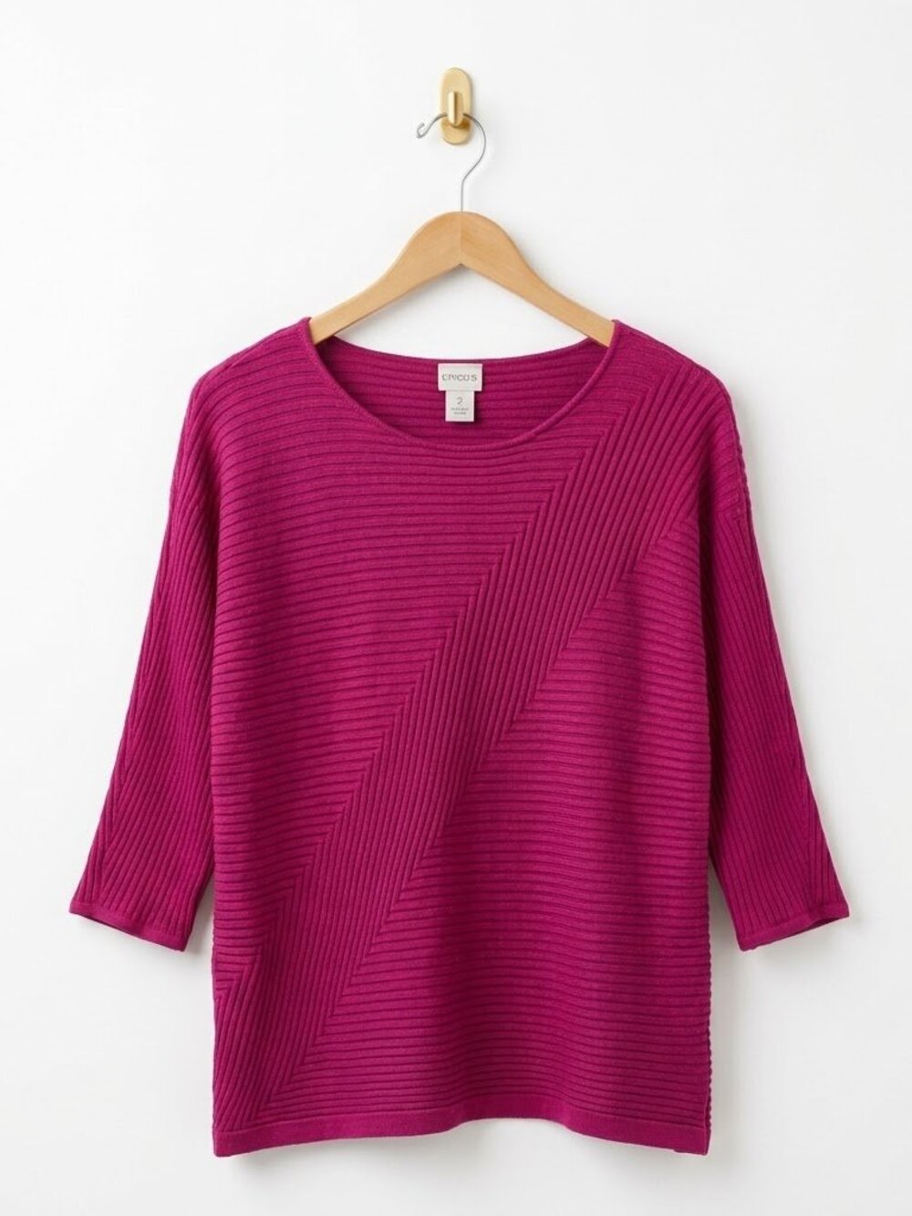 Chicos Ribbed Knit Top Size 2 Large Magenta Dolman Sleeve